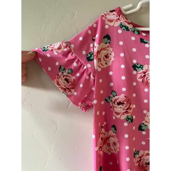 Poof Girl Pink Floral Polka Dot Summer Swing Dress- Size Girls Medium - Picture 2 of 2